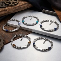 Bracelet pour homme en acier inoxydable, design unique, chaîne épaisse de perles, fait main, perles de pierres naturelles, bijoux de mode
