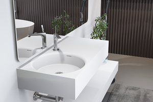 Évier de salle de bain mural moderne blanc, noir mat, Surface solide, <span class=keywords><strong>bassin</strong></span> suspendu - Product Image 5