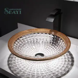 SDAYI איטליה עיצוב מזג זכוכית אמבטיה השיש קריסטל כיורים כיור עגול שירותים אגן