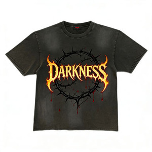 <span class=keywords><strong>T</strong></span>-shirt surdimensionné gris foncé à imprimé gothique, haut décontracté, motif de police mortelle avec croix et corbeau, vintage et vieilli - Product Image 3