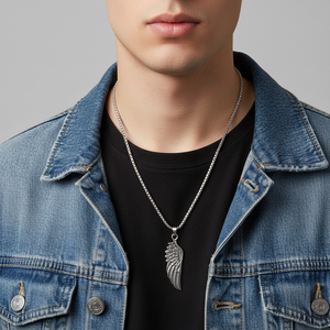 Kalung Punk <span class=keywords><strong>Rock</strong></span> Grosir, Liontin Sayap dari Paduan Seng, Perhiasan Pria, Rantai Baja Tahan Karat - Product Image 2