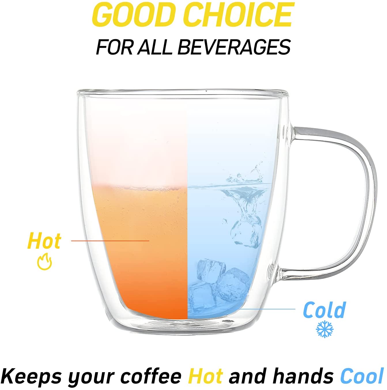 200~500ml Insulated Coffee Mugs Double Wall Glass Cups with Handle Tea Cups Coffee Cup Clear Mugs Glass Coffee Mugs