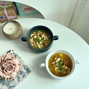 Tazón de Sopa de Cerámica con Dos Asas, 300 ml, Apilable, Apto para Microondas, Uso Doméstico, Color Sólido - Product Image 4