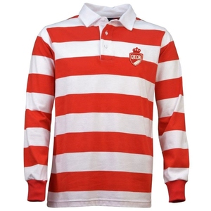 Maglia da rugby vintage Giappone 1932, super pesante, <span class=keywords><strong>a</strong></span> <span class=keywords><strong>righe</strong></span> rosse <span class=keywords><strong>e</strong></span> bianche, con fiori di ciliegio ricamati - Product Image 1