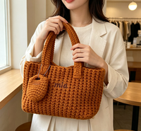 Sac fourre-tout en coton tricoté à la main, brodé sur mesure, vintage, grande capacité, sac à main à bandoulière