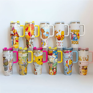 Cute Cartoon Bear and Honey Pot Pattern Stainless Steel Insulated Tumbler with Handle Double Wall Vacuum Travel Mug for Kid - Product Image 3