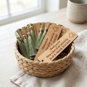 Personalised Wooden Favor, Custom <b>Bookmark</b> With Tassel, Rustic Wedding Guest Gift, Laser Engraved - Product Image 2