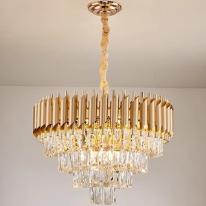 Hiện Đại Đèn Chùm Pha Lê vàng sang trọng Vòng Raindrop ba màu nhiệt độ treo Mặt dây chuyền Trần tuôn ra gắn ánh sáng lịch thi đấu - Product Image 2