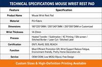 Tapis de souris chauffant personnalisé de haute qualité en caoutchouc et tissu avec repose-poignet en gel pour ordinateur de bureau et travail au bureau – En stock