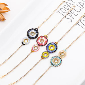 Bracelet porte-bonheur classique pour femme, fait main avec perles MIYUKI, bracelet chaîne tissé à la main, incrustation de diamants - Product Image 1