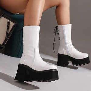 Back Lace up Women Half Knee High <b>Boots</b> Animal Prints Leather Thick Bottom Platform Shoes Square Heels Female - Product Image 5