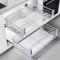 Cesto Organizador de Armário Retrátil Multifuncional Moderno de Aço Inoxidável com 2 Lados, Impermeável e à Prova de Ferrugem