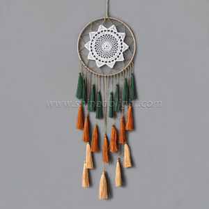 Décoration d'intérieur <span class=keywords><strong>Attrape</strong></span>-rêves faits à la main avec pompon, suspension murale en macramé, <span class=keywords><strong>attrape</strong></span>-rêves <span class=keywords><strong>pour</strong></span> chambre à coucher avec ornement en plumes et pompon - Product Image 3