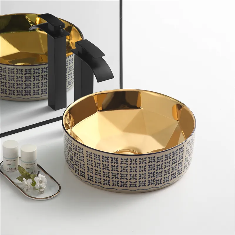 Уникальный дизайн, античная Роскошная раковина, столешница для уборной, Круглая Керамическая Золотая раковина для ручной умывки, раковина для ванной комнаты
