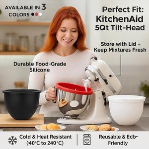 Inserts de bol en silicone de haute qualité pour mélangeurs KitchenAid 5Qt à tête inclinable, inserts de bol avec couvercles, compatibles, réutilisables - Product Image 5