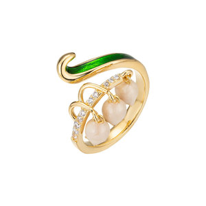 Spring Summer Fresh Enamel Lantern Flower Open <b>Ring</b> Gold Plated Pearl <b>Crystal</b> Index Finger <b>Ring</b> For Party Fashion Jewelry - Product Image 5