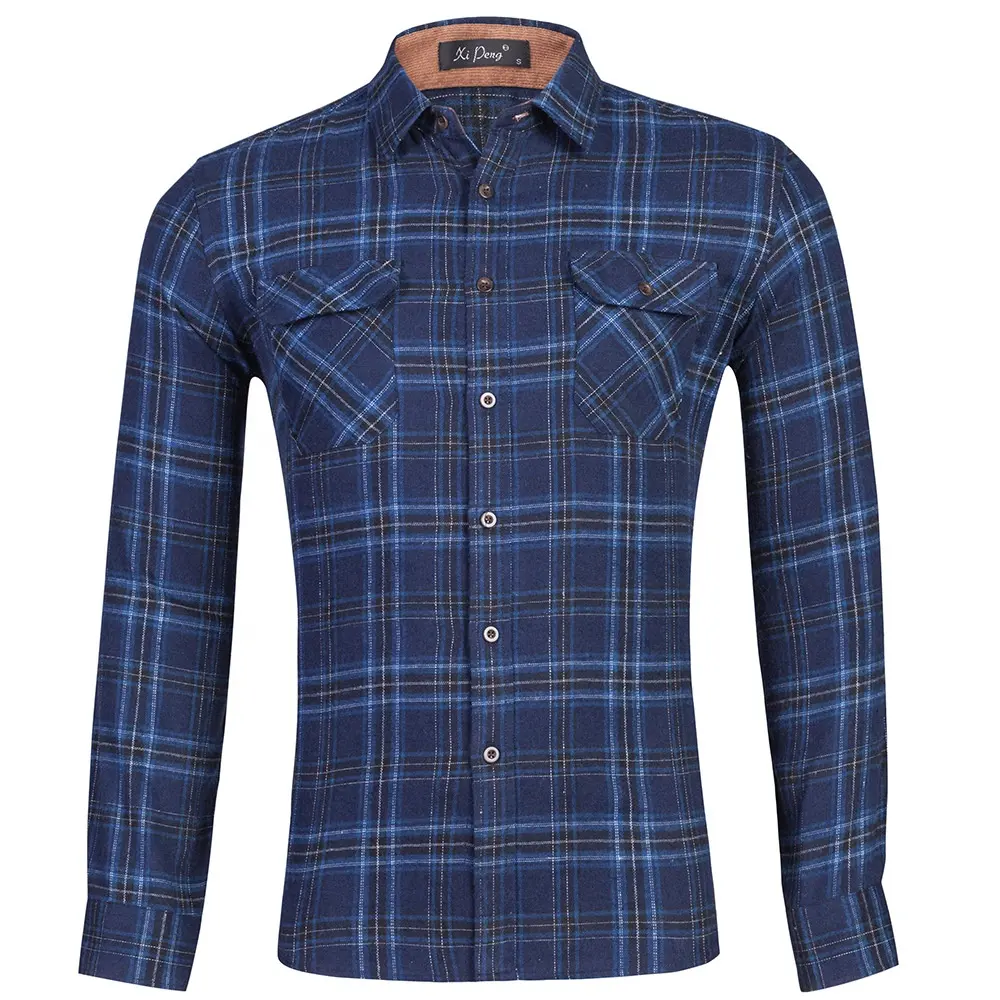 Factory Custom 100% Cotton Long Flannel Jacket Wholesale Long Sleeve Plaid Flannel Casual Shirt custom flannel shirt