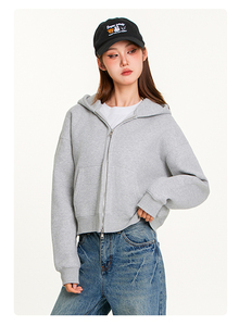 Giacca da <span class=keywords><strong>donna</strong></span> con cappuccio in pile di cotone alla moda <span class=keywords><strong>felpa</strong></span> con cappuccio da <span class=keywords><strong>donna</strong></span> con cappuccio grigio con Zip - Product Image 5