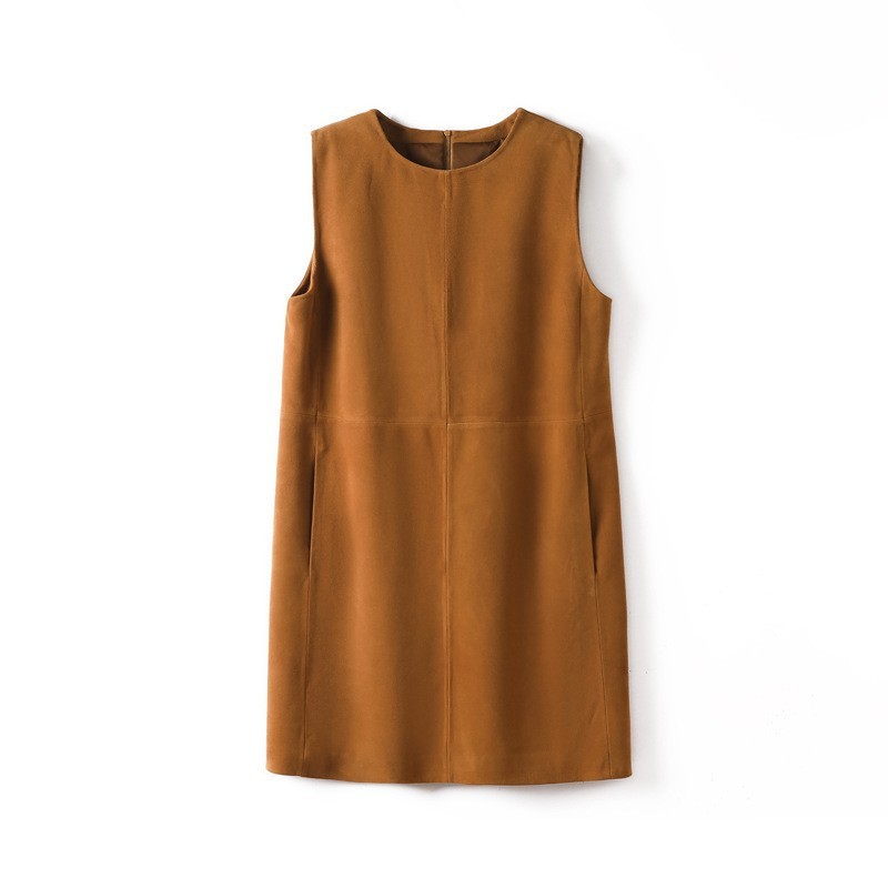 31150 Autumn Winter New Product Vintage Suede Dress Straight Casual Leather Sleeveless Dress for Women
