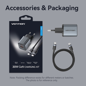 Caricabatterie per telefono Vention 30W Gan a ricarica rapida con 2 porte USB per telefono cellulare - Product Image 6