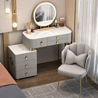 Table de toilette contemporaine multifonctionnelle avec système audio Bluetooth, éclairage, en bois massif écologique, rangement durable pour usage domestique