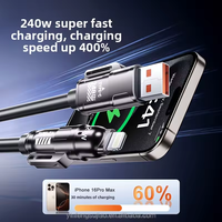 Cable de carga Spring 240W 4 en 1 Cable de datos de coche de aleación de Zinc retráctil de carga súper rápida Compatible con iPhone y Huawei