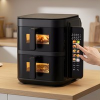 Friteuse à air double 11L, four de cuisson à deux zones, 2800W haute puissance, 10 programmes, friteuse sans huile à ondes d'air, double compartiment, fenêtre visible