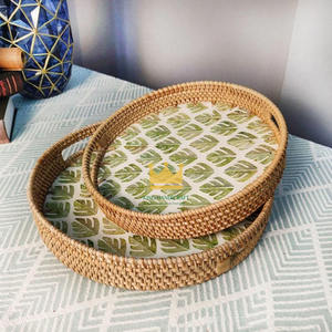 Plateau décoratif en rotin, forme vintage, fait main, qualité supérieure, vente en gros, idéal pour votre collection de maison - Product Image 2