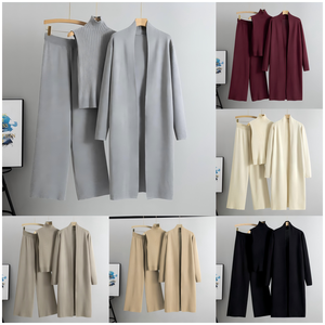 Bộ thời trang nữ cổ điển 3 món: Áo cardigan dài, quần dệt kim, áo len nữ - Phong cách mùa xuân thu thường ngày - Product Image 2