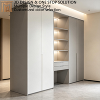 Armoire de chambre à coucher sur mesure haut de gamme en contreplaqué gris, modulaire, avec fermeture amortie, du sol au plafond, étagères réglables intégrées