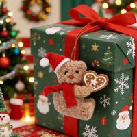 Ornement en peluche ours en peluche de Noël avec chapeau de Père Noël, écharpe et cœur en pain d'épices, à suspendre, OEM ODM, fabricant en gros sur mesure