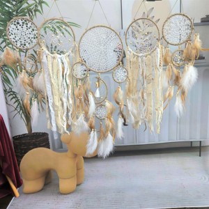 <span class=keywords><strong>Attrape</strong></span>-rêves Art Déco fait main avec plumes blanches et tenture murale féerique perlée au prix de gros - Product Image 4