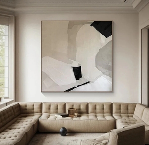 Pittura a olio astratta su tela fatta a mano nera <span class=keywords><strong>e</strong></span> minimalista moderna strutturata nera bianca per l'home Office Hotel Wall Art decoro - Product Image 3