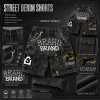 Shorts en jean cargo Y2K personnalisés de haute qualité avec broderie et patchs vieillis, pour hommes, avec strass – Fabricant