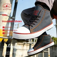 Chaussures isolées Shuangan 10kV, toile et caoutchouc bleu foncé, bottes de travail électriques mi-hautes pour hommes, antidérapantes, chaussures de sécurité électriques en caoutchouc