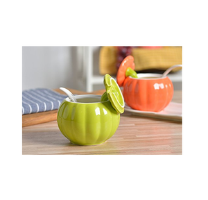 Pot à épices de forme <span class=keywords><strong>citrouille</strong></span> au design élégant, récipient jaune pour le sel, le sucre et les épices - Product Image 3