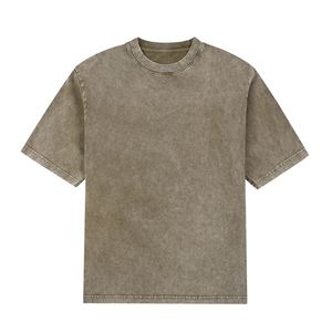 T-shirt streetwear à col rond, lavage à l'acide, coton lourd, t-shirts 250 g/m², haute qualité, lavage vintage, épaules tombantes, t-shirt surdimensionné - Product Image 1