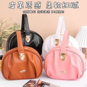 Sac à cosmétiques haut de gamme, sac à main portable de grande capacité, sac de rangement pour articles de toilette de qualité supérieure pour usage domestique, poignée souple en cuir PU - Product Image 2