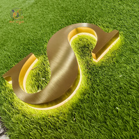 Lettres en relief 3D en métal brossé doré avec rétroéclairage LED, logo lumineux pour enseignes, fabrication sur mesure pour projets de marquage commercial