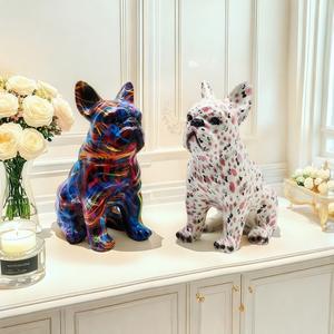 Ornement d'art populaire sculpté en résine époxy, motif Bouledogue Français créatif européen, pour la décoration de la maison, du bureau, du porche et du meuble à vin - Product Image 3