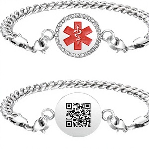 Bracelets d'alerte médicale Theluckytag améliorés pour hommes et femmes, avec code QR, <span class=keywords><strong>en</strong></span> acier titane, chaîne à maillons, s'adapte aux poignets de 8'' à 10'', personnalisables - Product Image 1