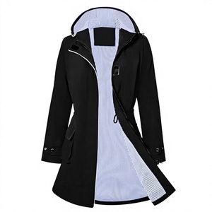 Manteau de pluie vintage à capuche pour femme, coupe longue, coupe-vent, décontracté, pour l'extérieur, style trench, avec logo personnalisé, boutons longs, luxe, OEM, vente chaude - Product Image 2