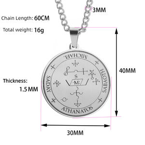 Kalung liontin St Michael Archangel liontin baja tahan karat bulat 30mm kalung perhiasan pria dengan Logo kustom - Product Image 3