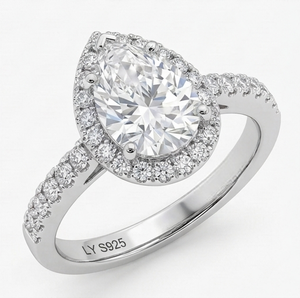 Anillo de Compromiso de Plata 925 con Halo de Circonitas Cúbicas en Forma de Pera, Joyería de Boda para Mujer - Product Image 1