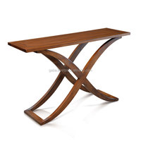 Table console en bois massif avec design à pieds croisés, couleur brun foncé