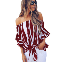 Vertical Stripes Off Shoulder Blouse for Women, Sexy Top
