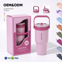 Gobelet de voyage isotherme en acier inoxydable de 32 oz avec paille et poignée, double paroi sous vide, maintient au froid 12H, anti-fuite, tasse à eau portable pour voiture