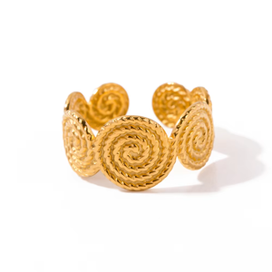 N & S 18K or acier inoxydable corde torsadée texturé spirale anneau ouvert femmes réglable tressé cercle Design bijoux - Product Image 1