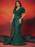 Robes de soirée longues de luxe taille plus, style empire, en dentelle et sequins, col en V, pour demoiselles d'honneur