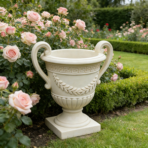 Pot de fleurs en résine fait main, peint à la main, motif goutte d'eau <span class=keywords><strong>blanc</strong></span>, double anse, style <span class=keywords><strong>laurier</strong></span> - Paysage de jardin classique européen - Product Image 1